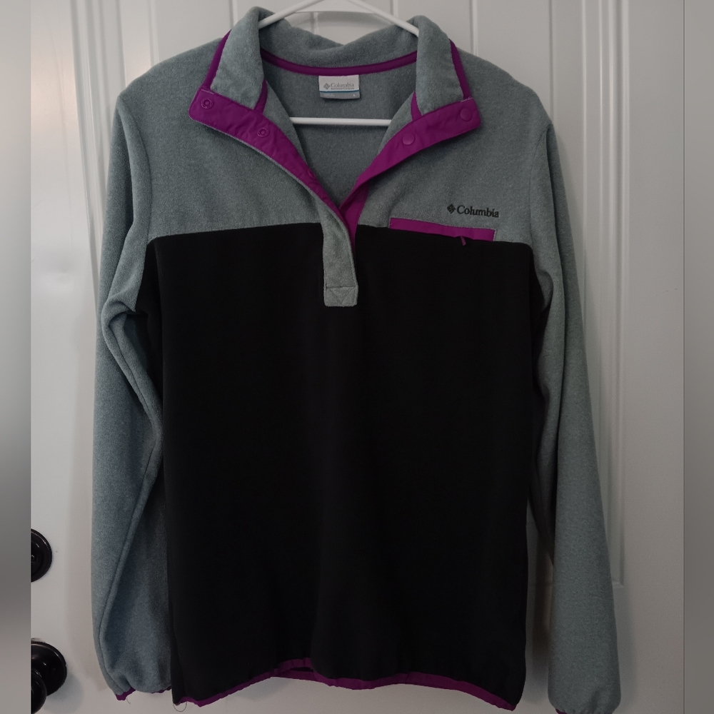 Columbia Gray and Purple Quarter-Zip Fleece Sweater